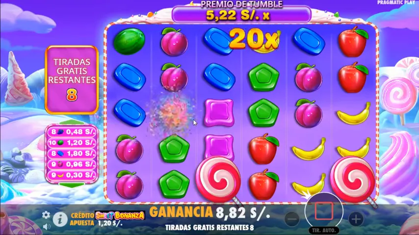 Modo demo de una tragamoneda mostrando una ronda de tiradas gratis sin riesgo